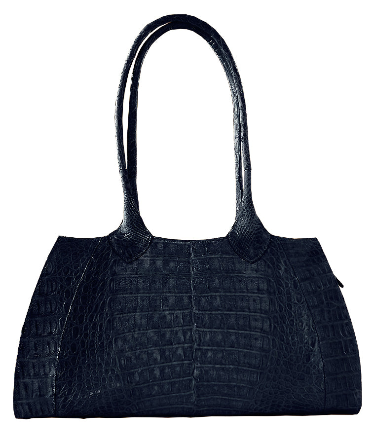 Vintage 1980s Genuine Crocodile Handbag in black color by